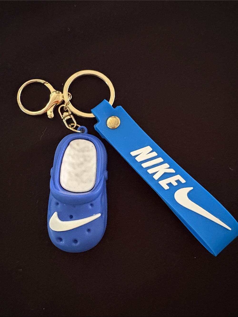 Blue and White Clog Slide Shoe Keychain Bag Charm with Strap